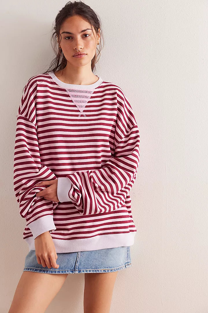 Free People Classic Stripe Crew - Raspberry Combo