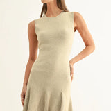 Adelyn Rae | Gabrielle Flared Sleeveless Knit Mini Dress - Oatmeal