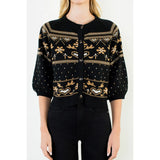 THML | Wide Sleeve Pattern Button Cardigan - Black