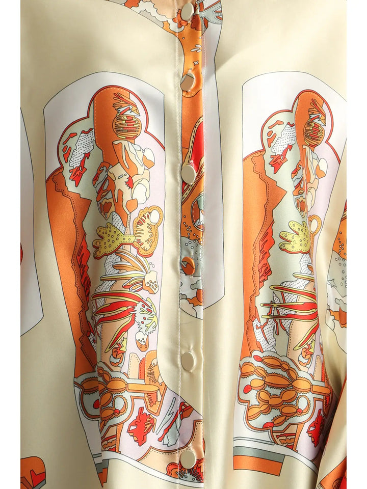 Beulah | Modern Abstract Satin Blouse - Orange