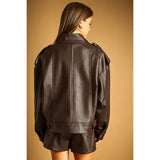 Miou Muse | Faux Leather Jacket - Chocolate