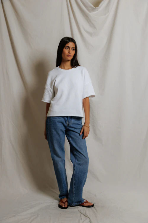 Perfect White Tee | Ezra French Terry Short Sleeve Sweatshirt - White