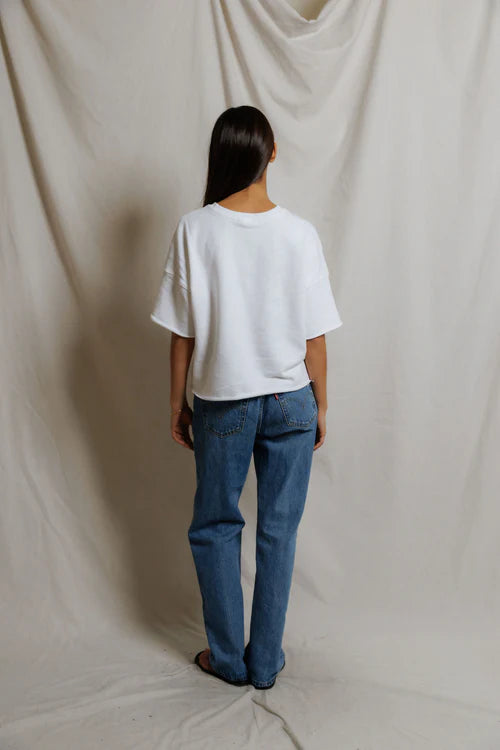 Perfect White Tee | Ezra French Terry Short Sleeve Sweatshirt - White