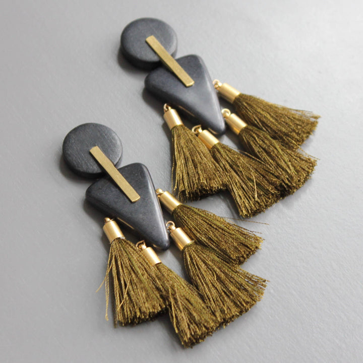 Black Wood Tassel Earrings