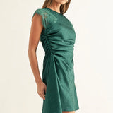 Adelyn Rae | Jordyn Asymmetric Hem Ruched Mini Dress - Dark Teal