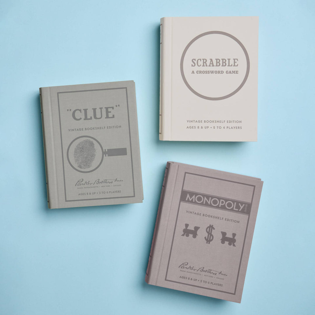 Scrabble, Monopoly, Clue Vintage Bookshelf Assortment