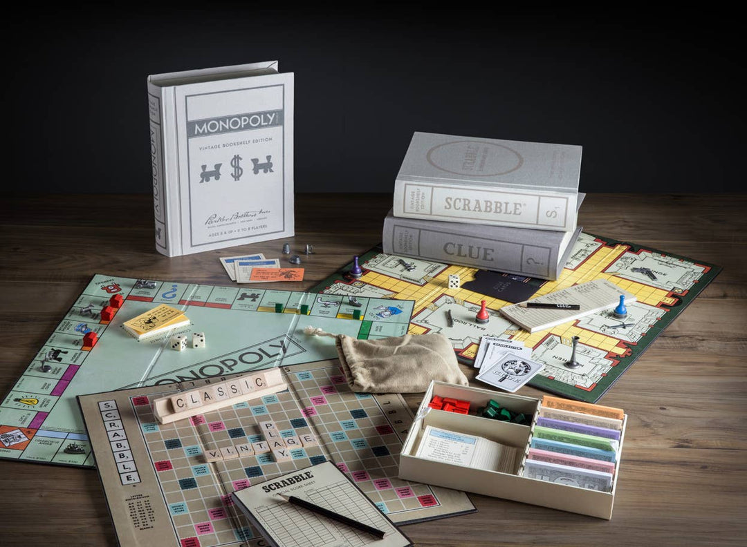 Scrabble, Monopoly, Clue Vintage Bookshelf Assortment