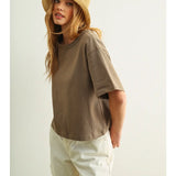 Miou Muse | Short Sleeve Linen Knitted Top - Olive