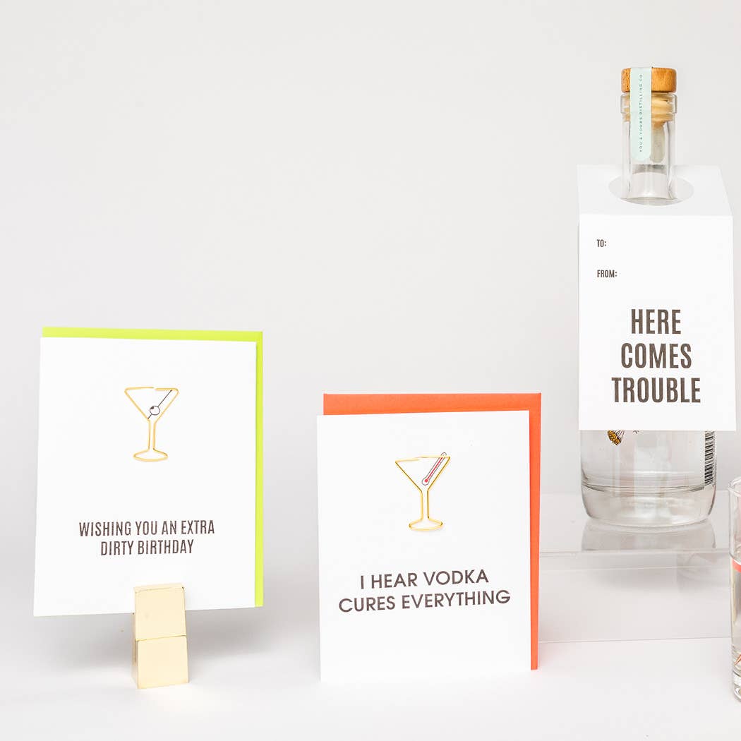 Extra Dirty Birthday - Martini Paper Clip Letterpress Card