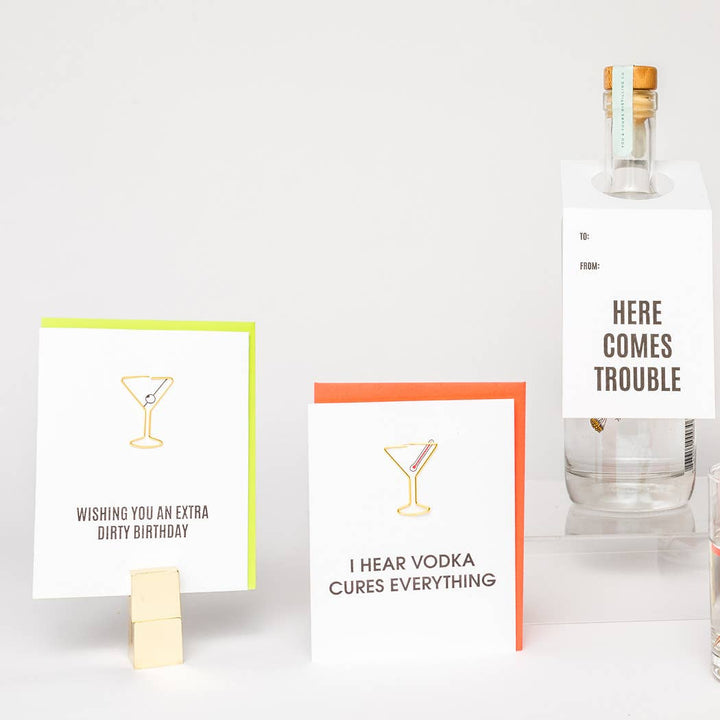 Extra Dirty Birthday - Martini Paper Clip Letterpress Card