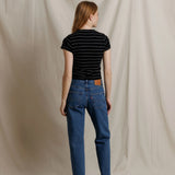 Perfect White Tee | Lisa Stripe Cotton Short Sleeve Vintage Crew - Black/Natural White Stripe