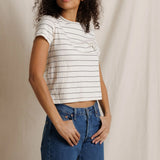 Perfect White Tee | Lisa Stripe Cotton Short Sleeve Vintage Crew - Natural/Black Stripe