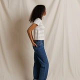 Perfect White Tee | Lisa Stripe Cotton Short Sleeve Vintage Crew - Natural/Black Stripe
