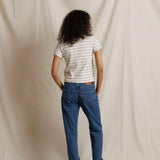 Perfect White Tee | Lisa Stripe Cotton Short Sleeve Vintage Crew - Natural/Black Stripe