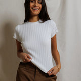Perfect White Tee | Suri Ribbed Capsleeve Crew - White
