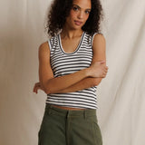 Perfect White Tee | Tracy Stripe U Neck Tank Top- Natural/Black