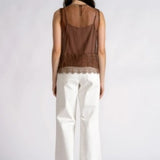 Elan | Sleeveless Lace Crewneck- Brown