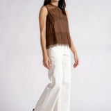 Elan | Sleeveless Lace Crewneck- Brown