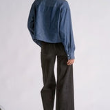 Elan | Rhinestone Collared Button Down - Denim