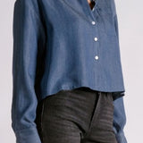 Elan | Rhinestone Collared Button Down - Denim