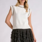 Elan | Beaded Capsleeve Sweater - Cream with Silver