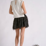 Elan | Beaded Capsleeve Sweater - Cream with Silver