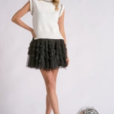 Elan | Beaded Capsleeve Sweater - Cream with Silver