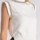 Elan | Beaded Capsleeve Sweater - Cream with Silver