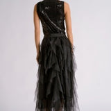Elan | Ruffle Midi Skirt - Black