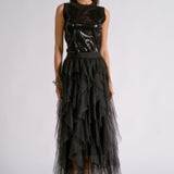 Elan | Ruffle Midi Skirt - Black