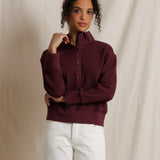 Perfect White Tee | Zia Waffle Placket Collar Pop Over - Cherry Lacquer